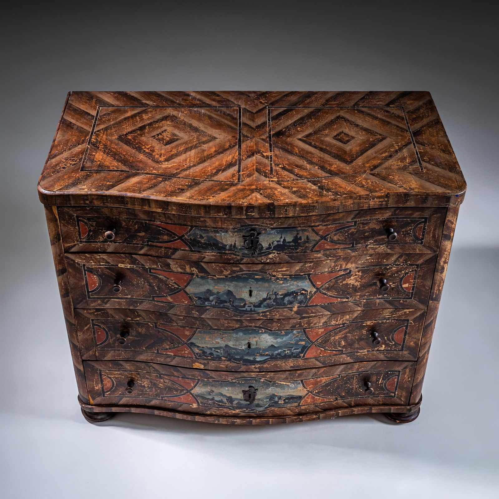 Original Painted Baroque Chest Of Drawers, 18th Century photo for sale