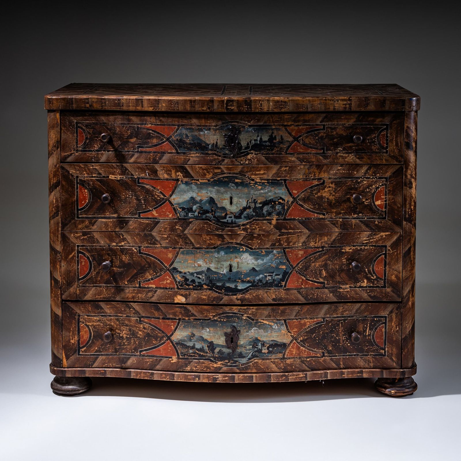 Original Painted Baroque Chest Of Drawers, 18th Century photo vinterior