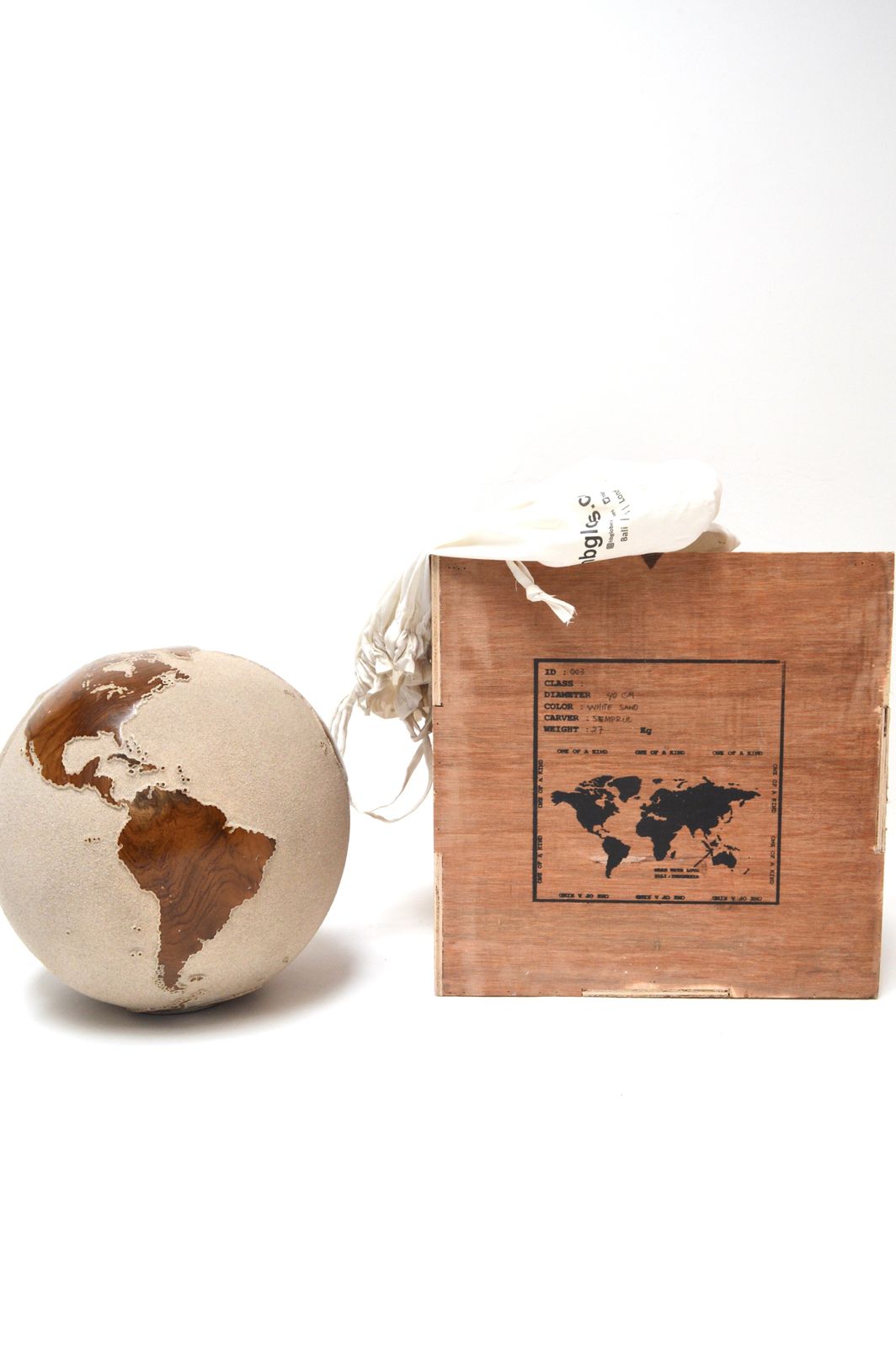 photo furniture White Teak Wood & Volcanic Sand Globe By Bruno Helgen 40 Cm /  Id 003 Globe Sculpture