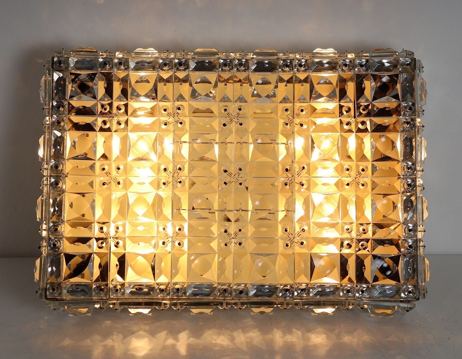 Lighting Midcentury Crystal Glass Flush Mount Chandelier By Kinkeldey Germany, 1960s photo