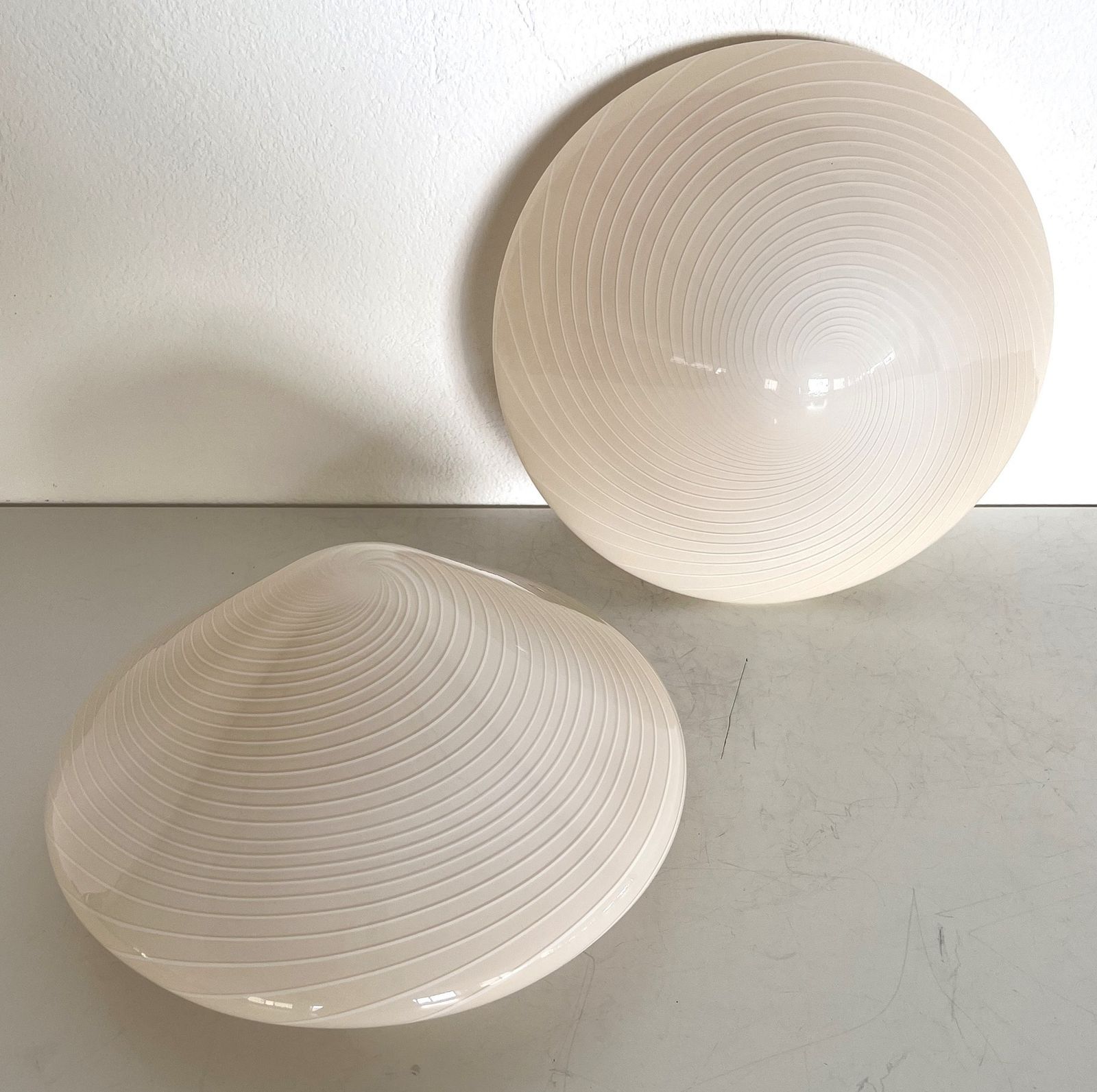 Italian Mid Century Murano Glass Flush Mount Light With Swirl Glass, 1970 photo for sale
