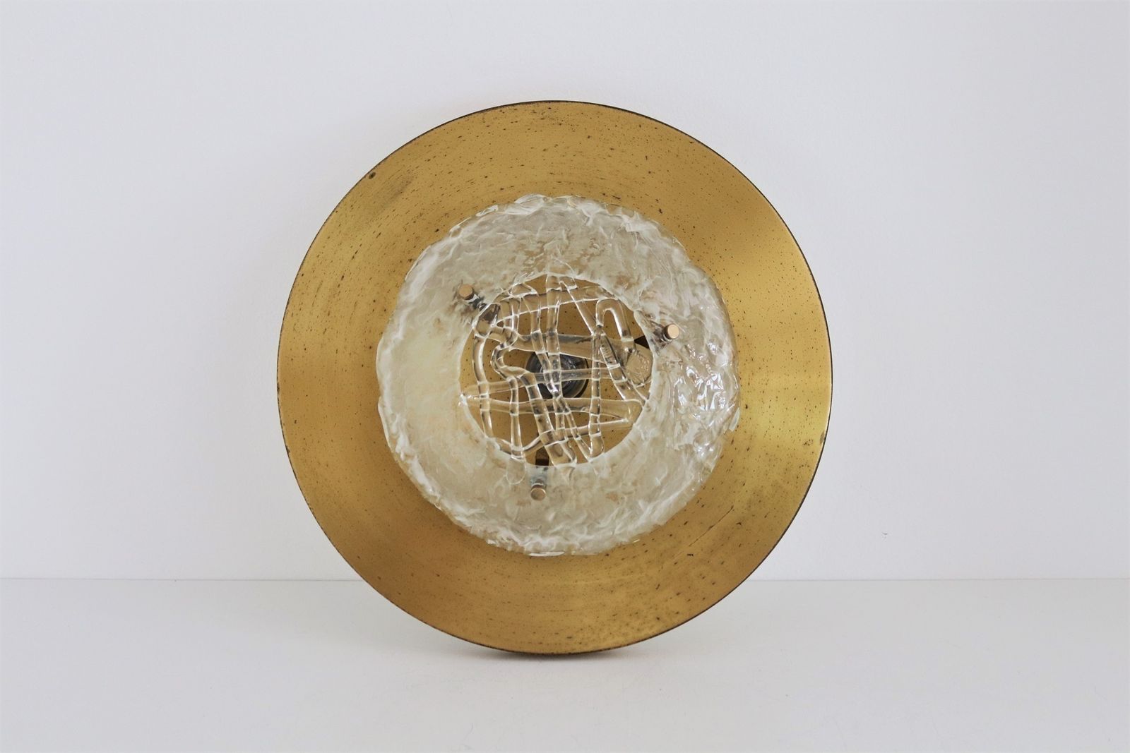 Italian Flush Mount Or Ceiling Lamps In Brass And Murano Glass By Angelo Brotto For Esperia, 1970s photo vinterior