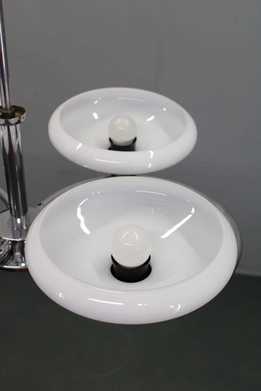 Mid Century Chrome Chandelier With Milk Glass Disc Shades, Czechoslovakia, 1950s photo 647.0