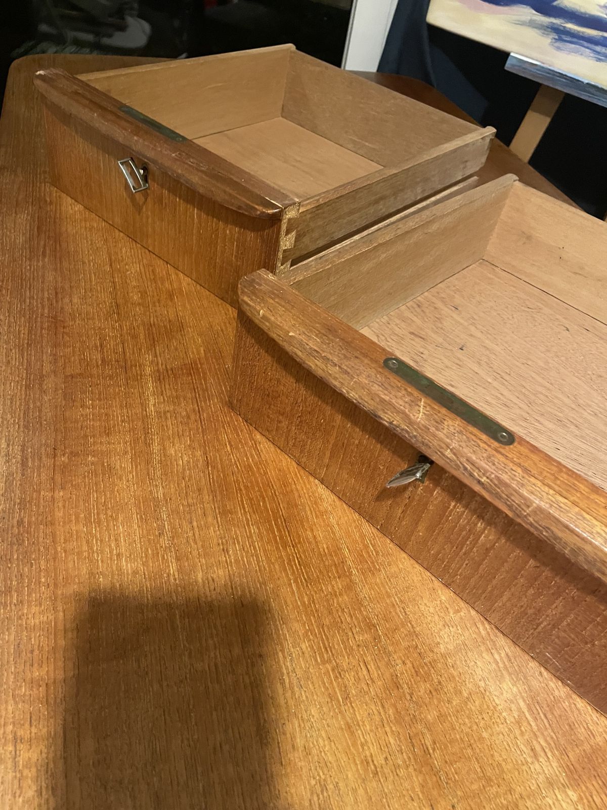 Mid Century Vintage Teak Floating Desk – Drawers & Original Keys photo for sale