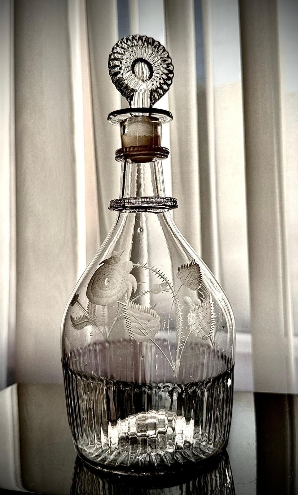 Irish Glass Decanter By Benjamin Edwards C.1800   Act Of Union Celebratio  Engraved Rose Thistle And Shamrock photo vinterior