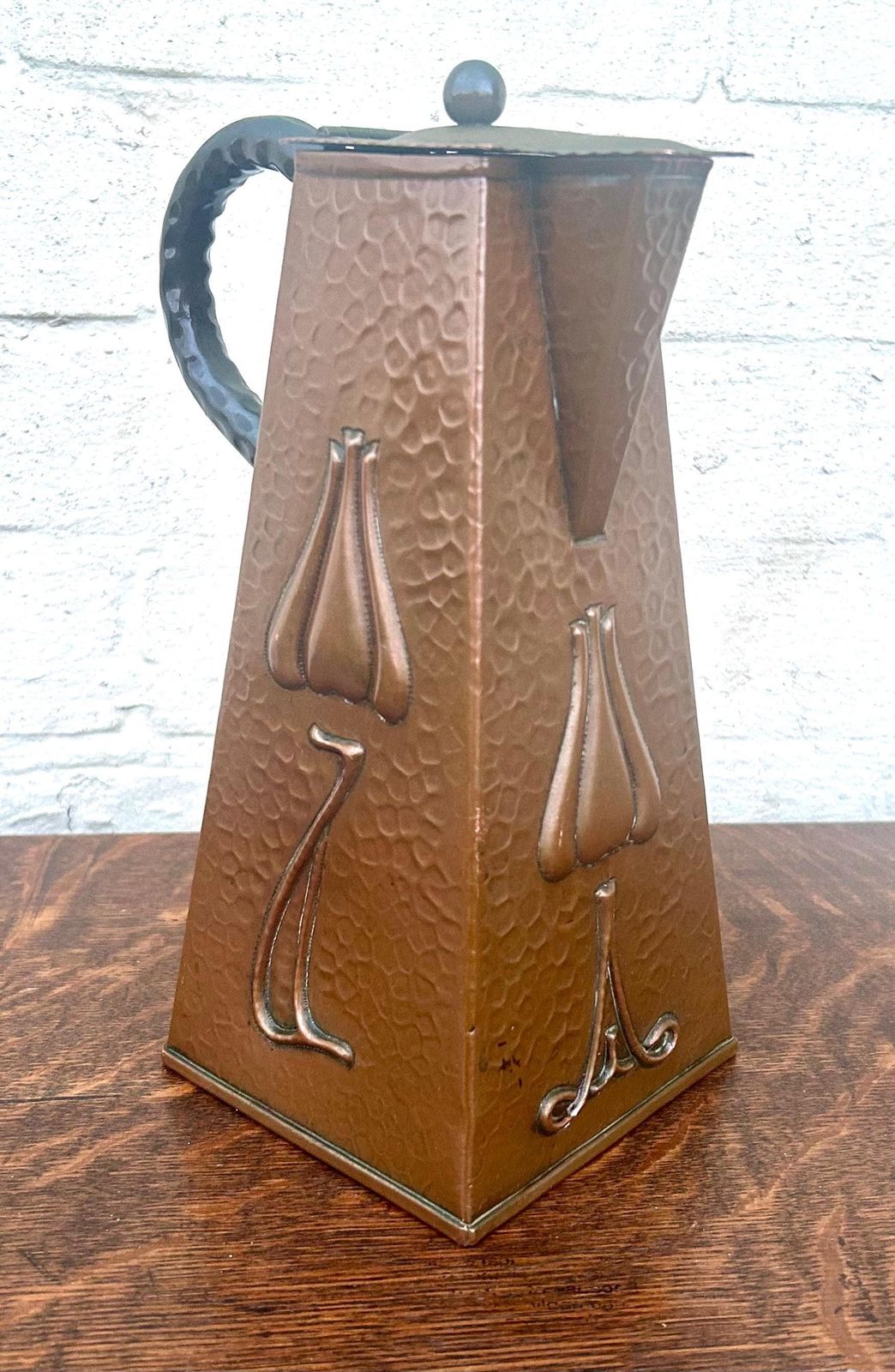 J & F Pool Arts And Crafts Coffee Pot Copper Antique Jug Vintage Victorian Vase Rare Metal