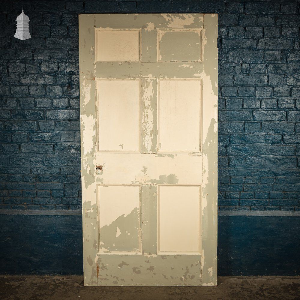Six Panel Door, White And Green Distressed Paint
