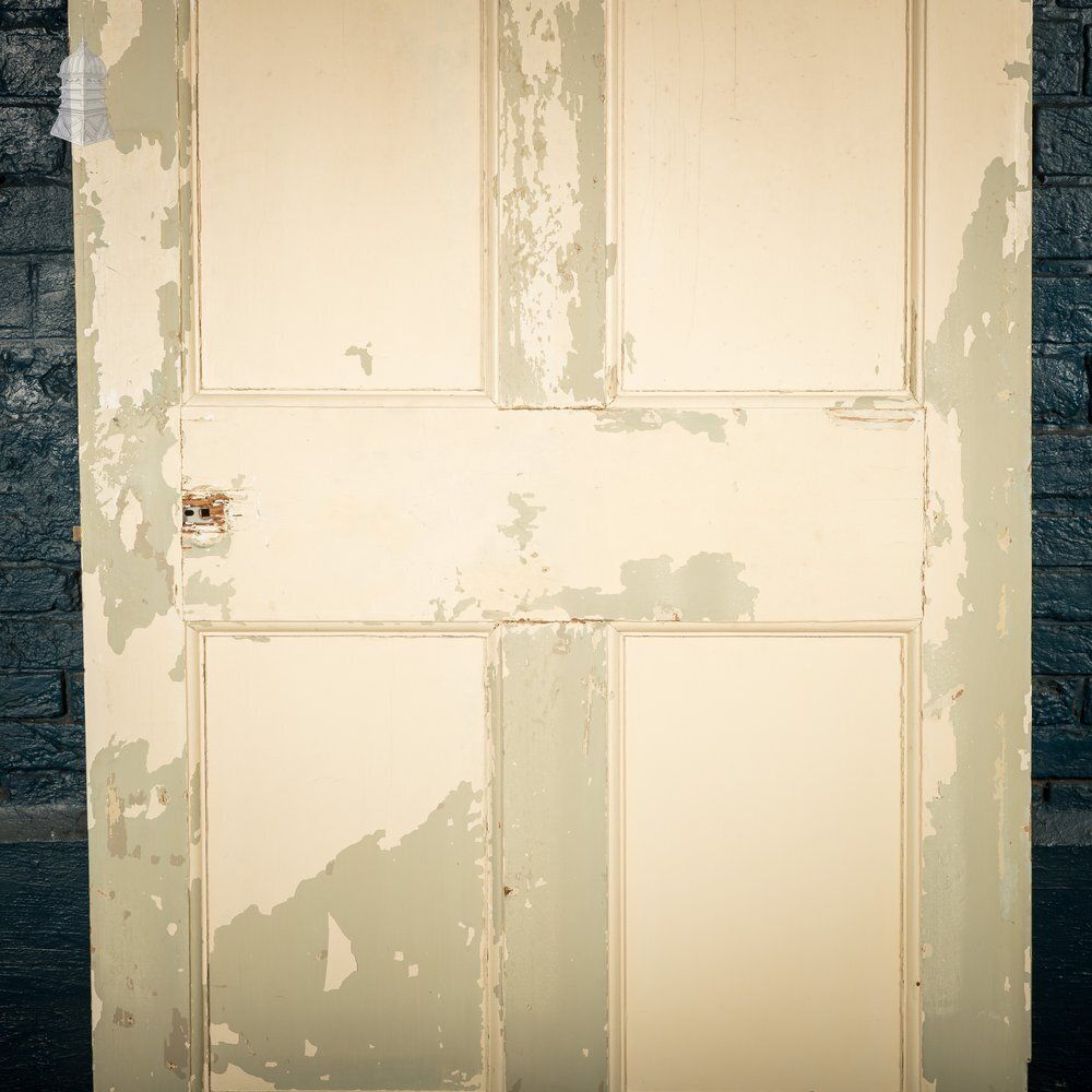 Six Panel Door, White And Green Distressed Paint photo for sale