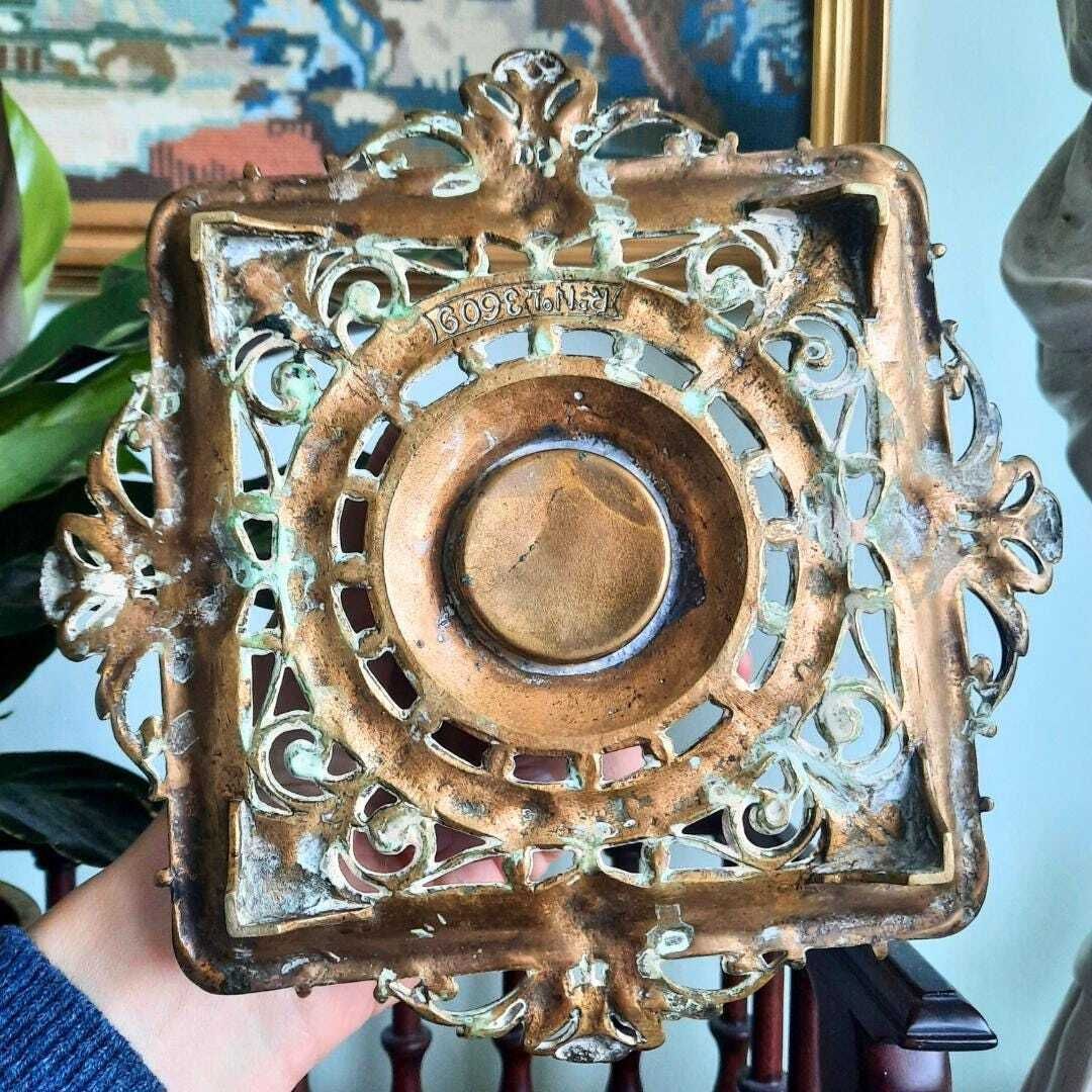 Antique Brass Linthorpe Pottery Inkwell With Cherub Faces And Ornate Decoration Made In 1905 photo Home Decor