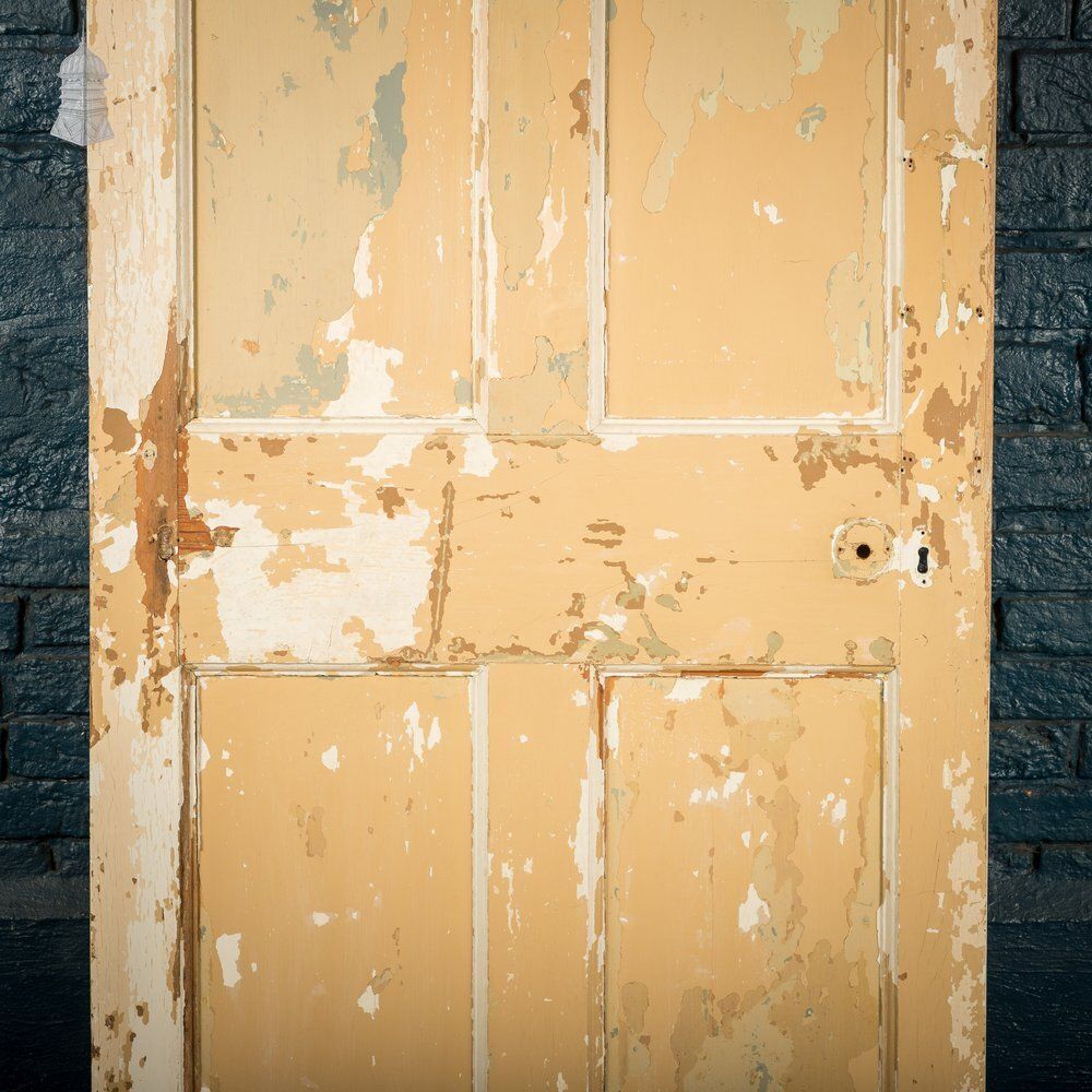 Moulded Panel Door, 6 Panels, Distressed Cream Paint photo for sale