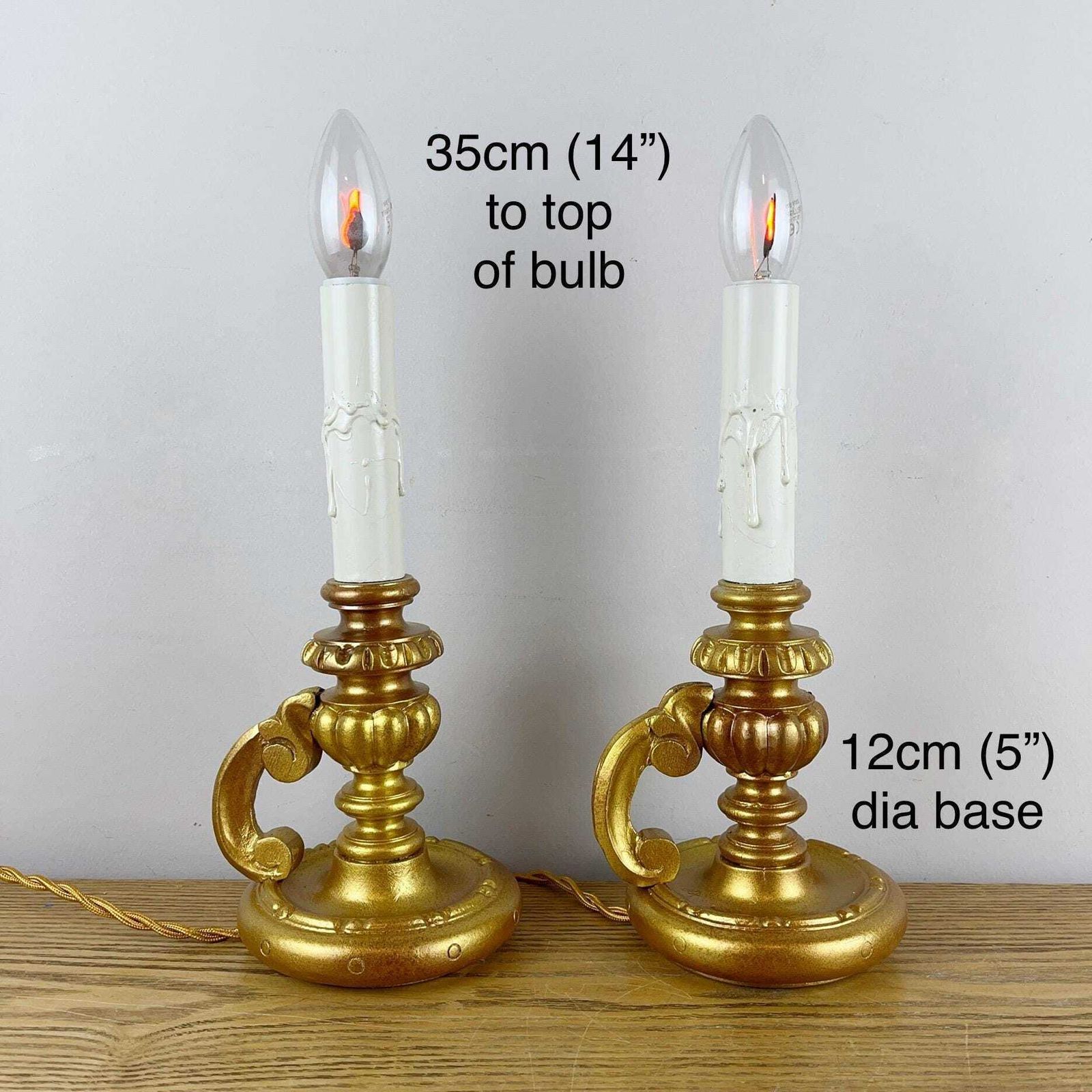 Pair Of Gold Colour Vintage French Chateau Style Chamberstick Lamps. photo furniture