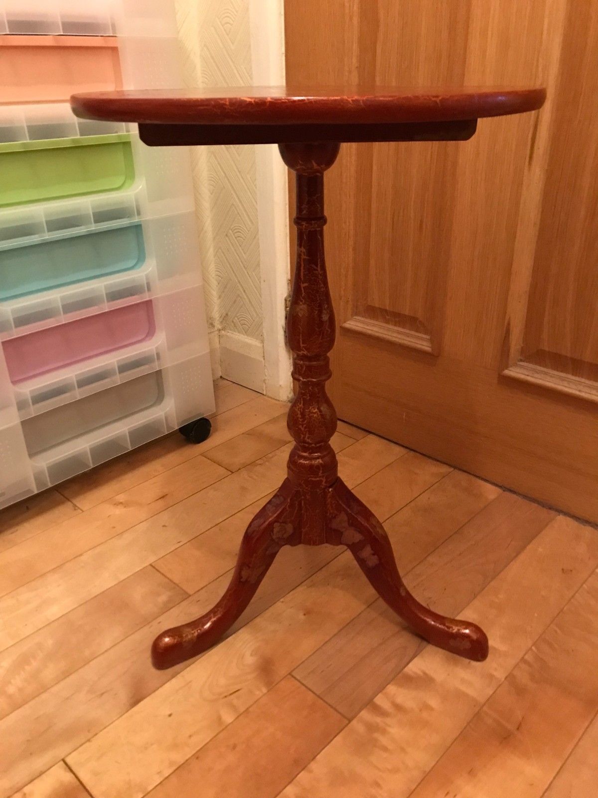 Vintage Red And Gold Painted & Lacquered Tripod Wine Table photo vinterior
