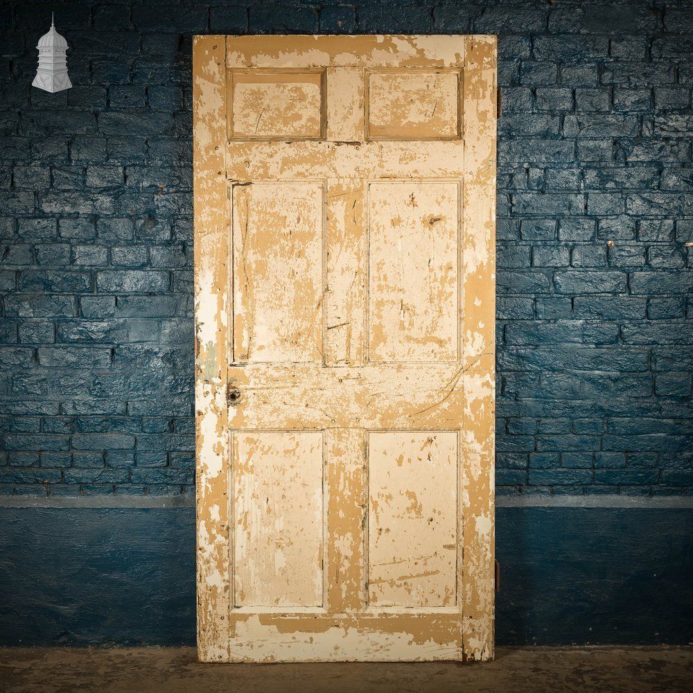 6 Panel Door, Six Moulded Panels, Distressed Cream Paint