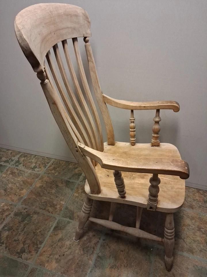 Antique Beech & Elm Windsor Elbow Chair Distressed photo furniture