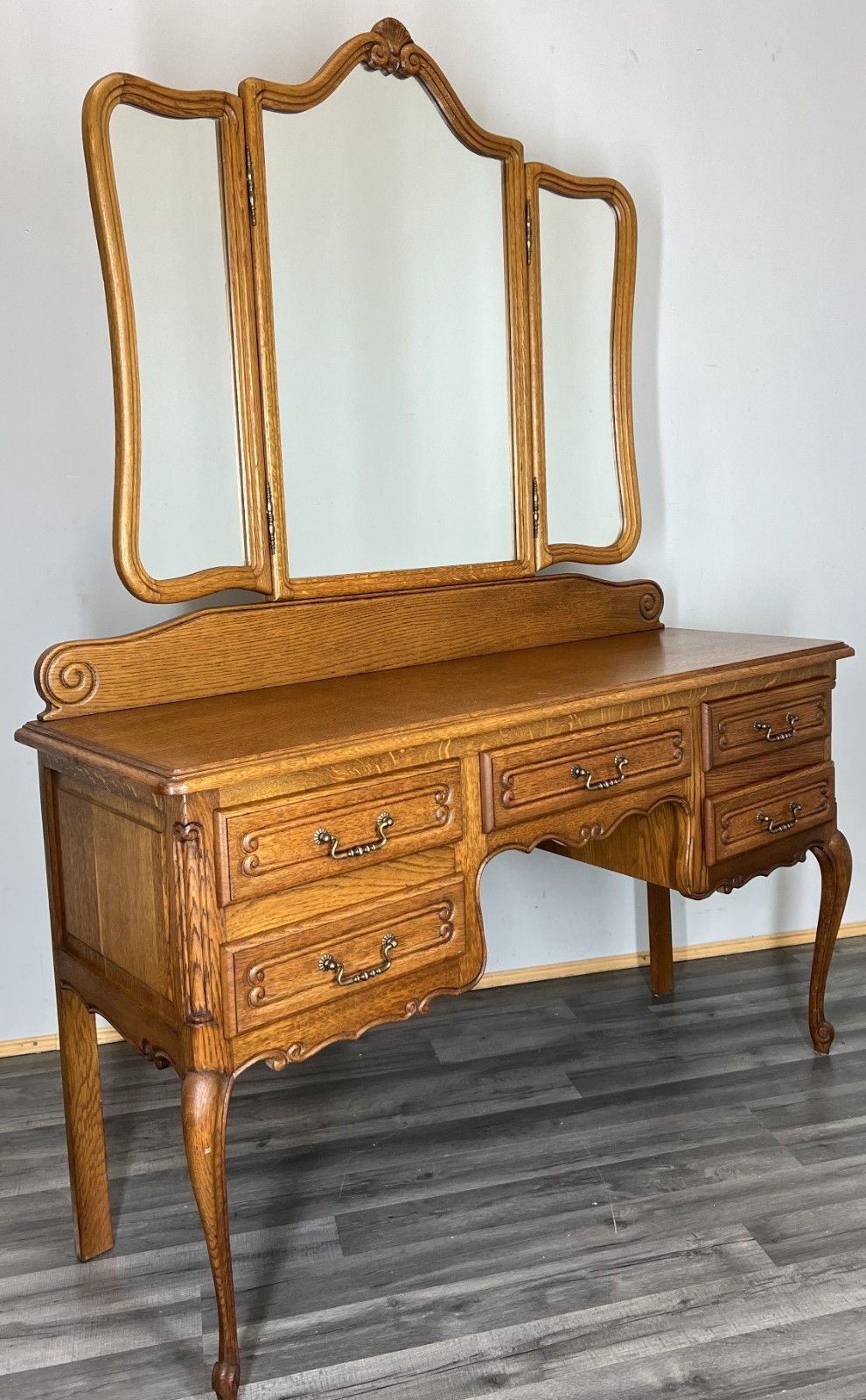 Vintage Dressing Table With Mirror French Oak Louis Vanity Table Makeup Lot 4557 photo furniture