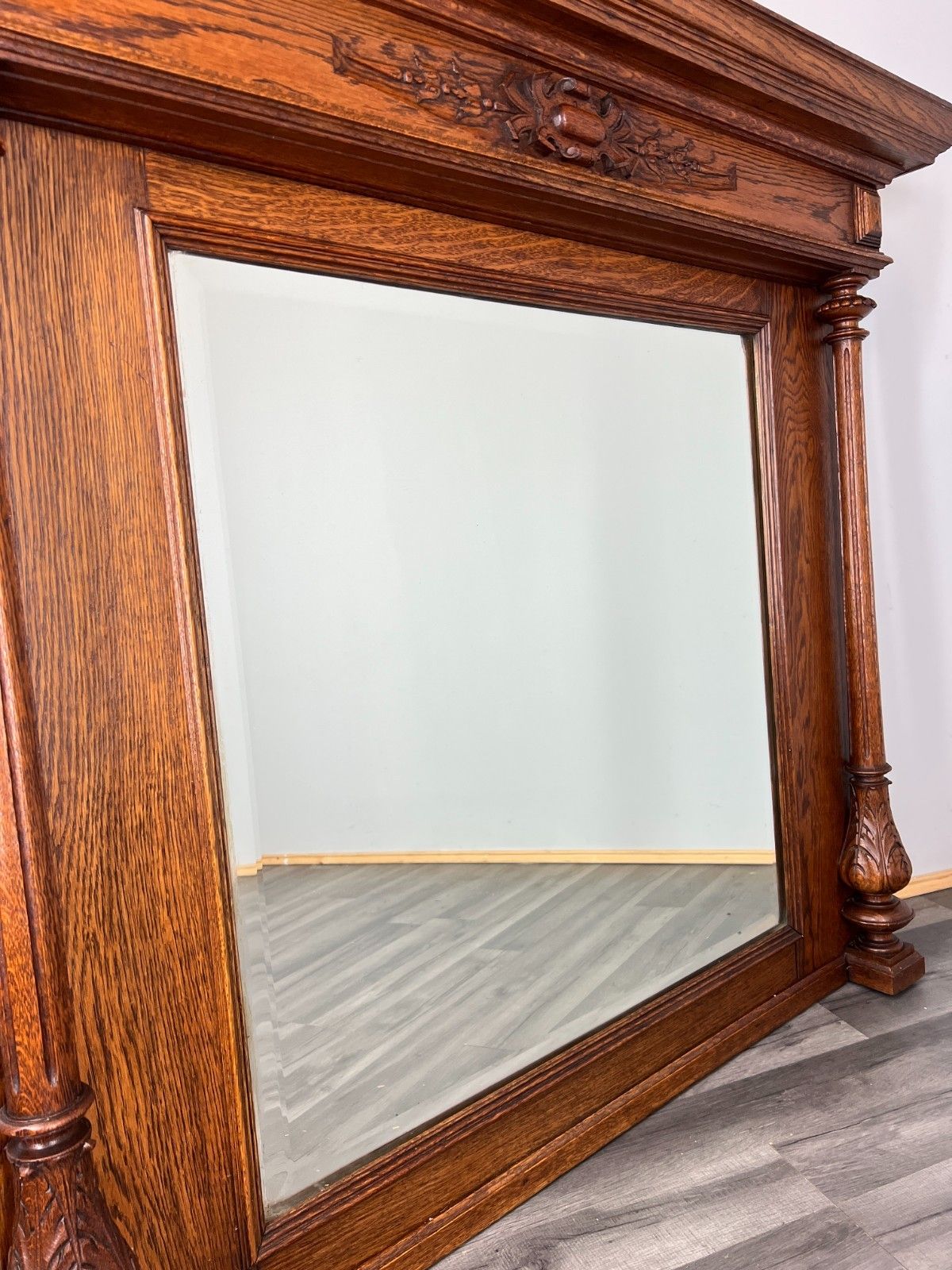 Antique French Style Carved Oak Wall Mirror Home Decor Wall Frame Lot 4551 photo vinterior
