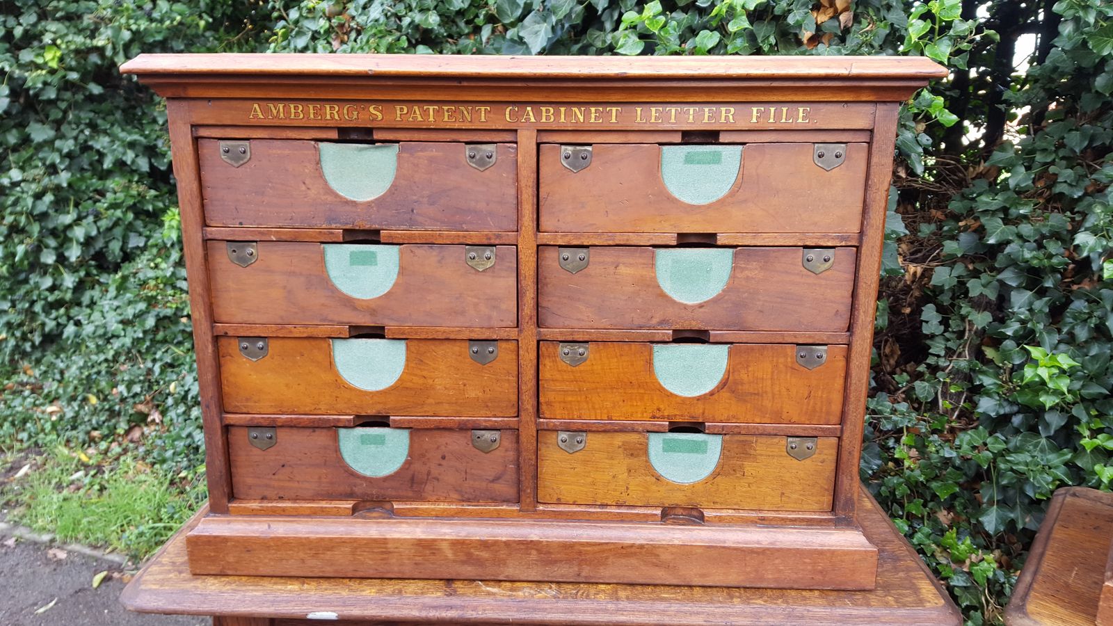 photo for sale Matching Pair Of Walnut Amberg's Patent Cabinet Letter File