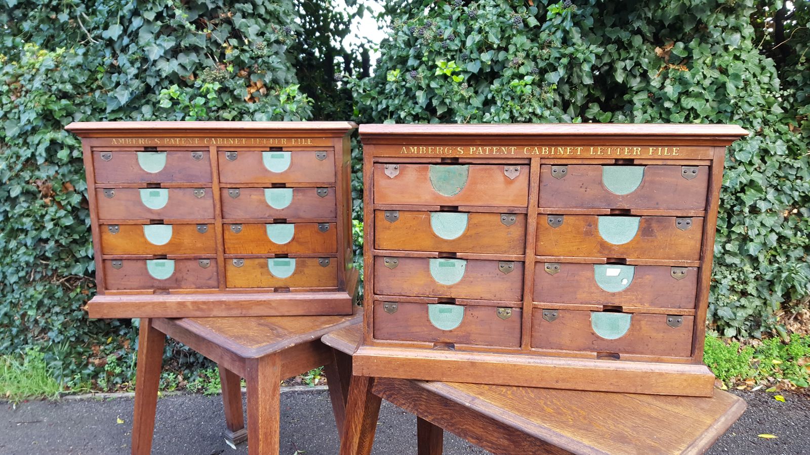 1125.0 Matching Pair Of Walnut Amberg's Patent Cabinet Letter File photo