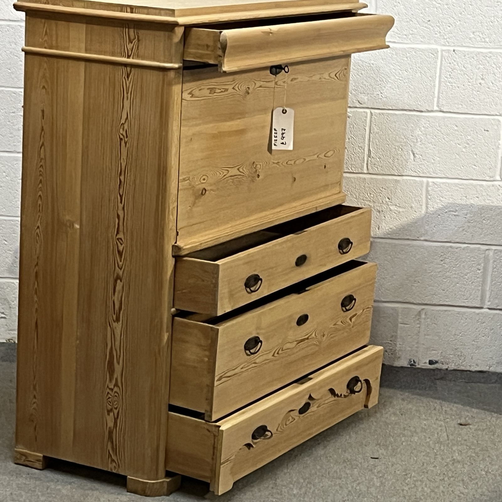 Furniture Antique Pine Secretaire/Bureau With Writing Slope And Drawers photo