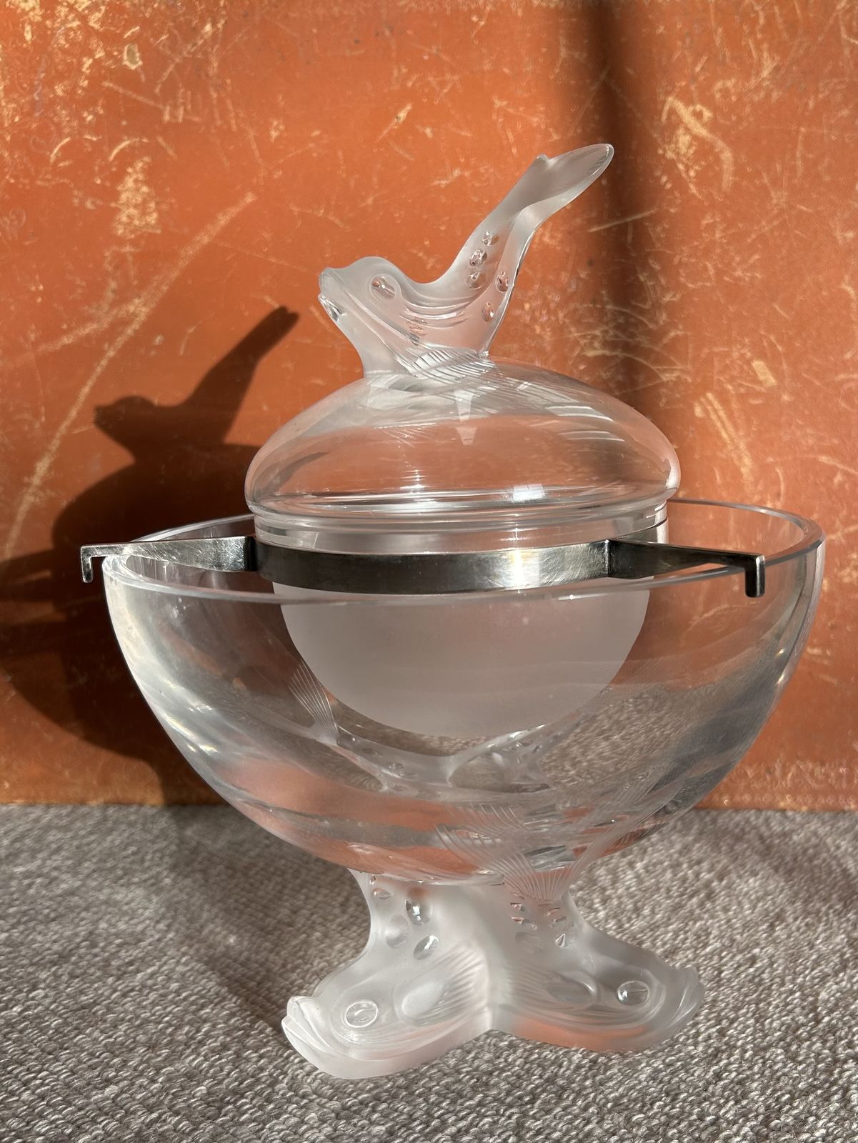 Lalique Crystal Caviar Cup & Pedestal Bowl (Signed) photo for sale