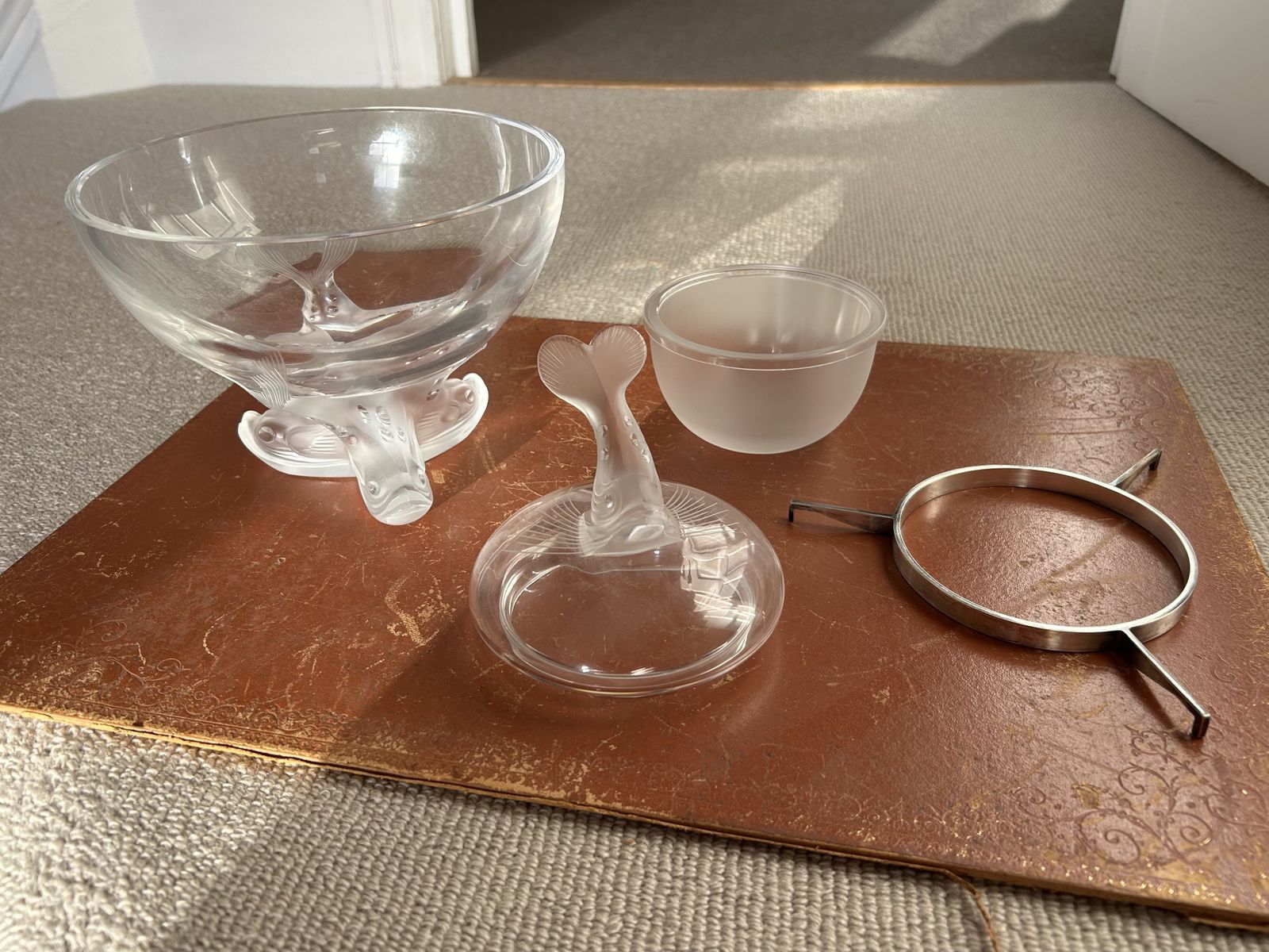 Lalique Crystal Caviar Cup & Pedestal Bowl (Signed)