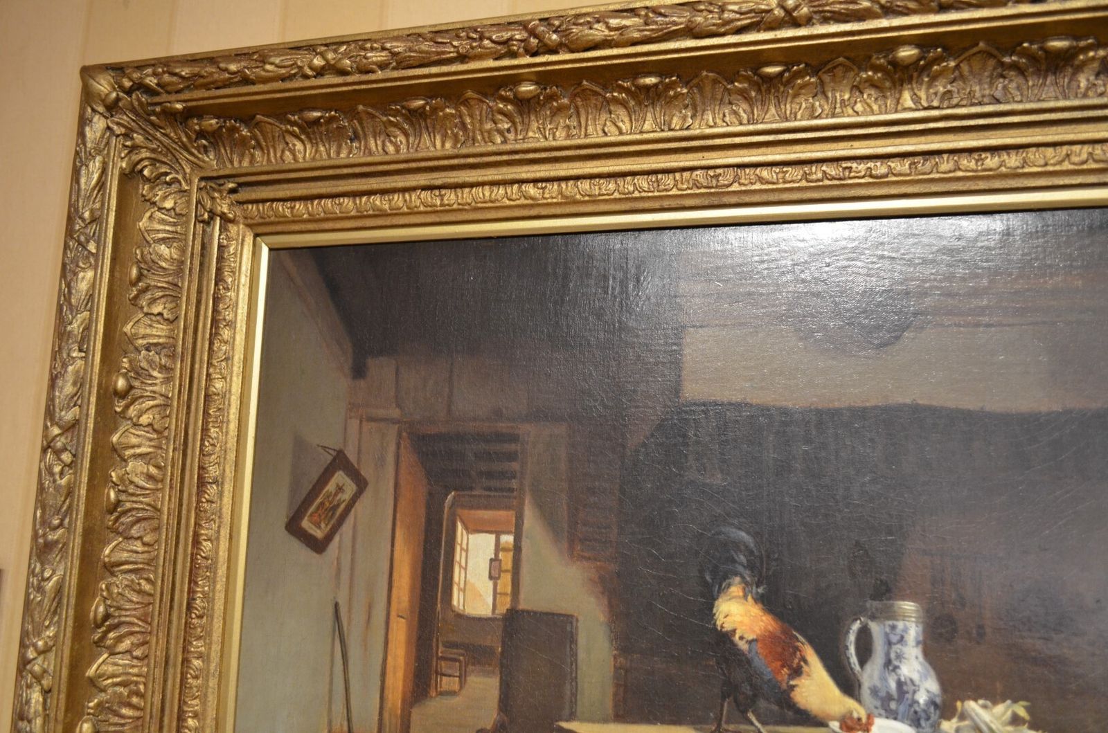 19th Century Oil Painting Of An Interior Scene. photo for sale