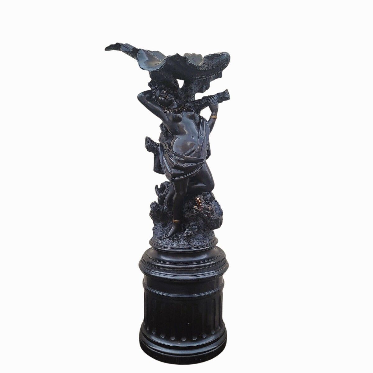 Large Wooden Sculpture, Moor With Dragon, 19th Century