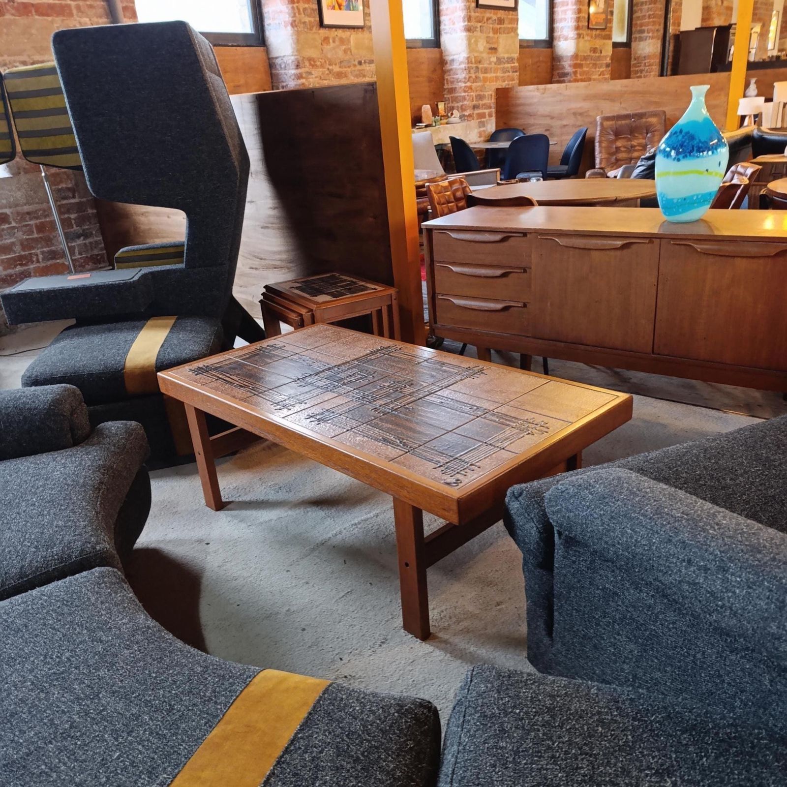 Mid Century Danish Tile Top Table Set By Trioh
