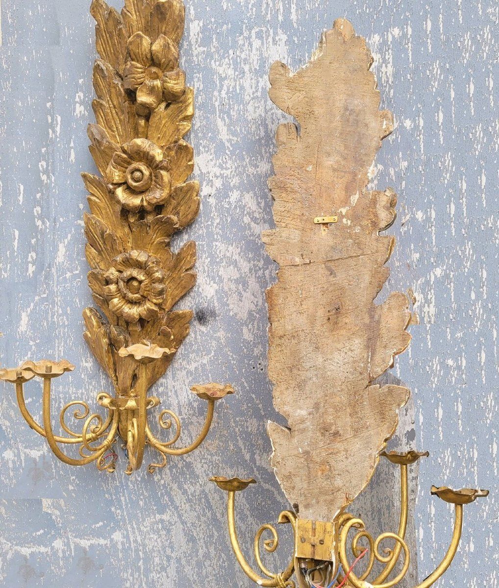 photo for sale Pair Of Very Large Gilded Wood Sconces, 130cm, Early 20th Century
