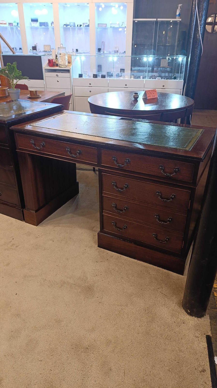Furniture Reproduction Mahogany Veneer Desk With Tooled Leather Top photo