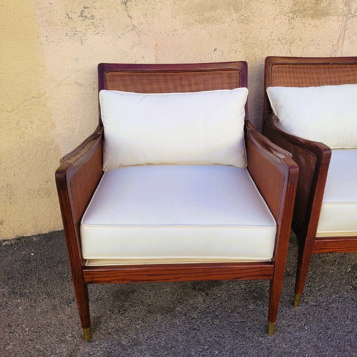 Pair Of Wooden And Rattan Woven Armchairs, 20th Century photo furniture