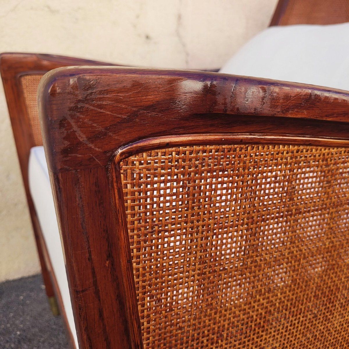 Pair Of Wooden And Rattan Woven Armchairs, 20th Century photo 3800.0