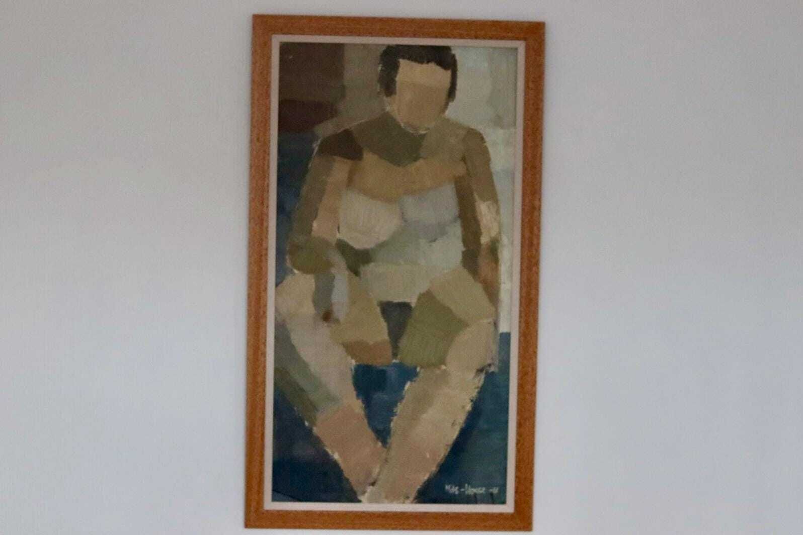 Original Mid Century Swedish Oil On Panel – “Sitting Woman Cubist” By Hasse Hasselgren, 1961 – Vintage  & Framed  92 × 52 Cm (36.2" × 20.5") photo Art