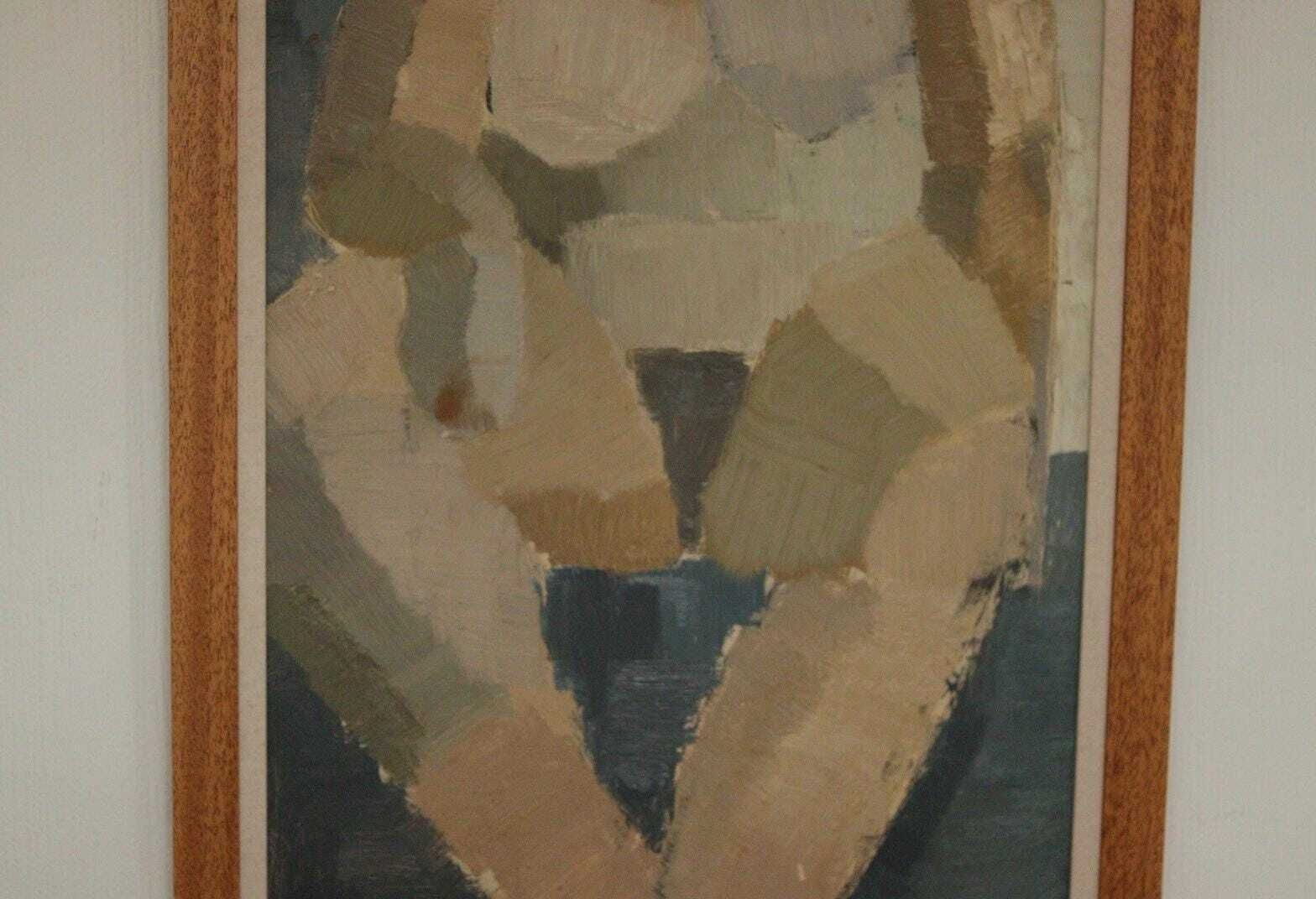Art Original Mid Century Swedish Oil On Panel – “Sitting Woman Cubist” By Hasse Hasselgren, 1961 – Vintage  & Framed  92 × 52 Cm (36.2" × 20.5") photo