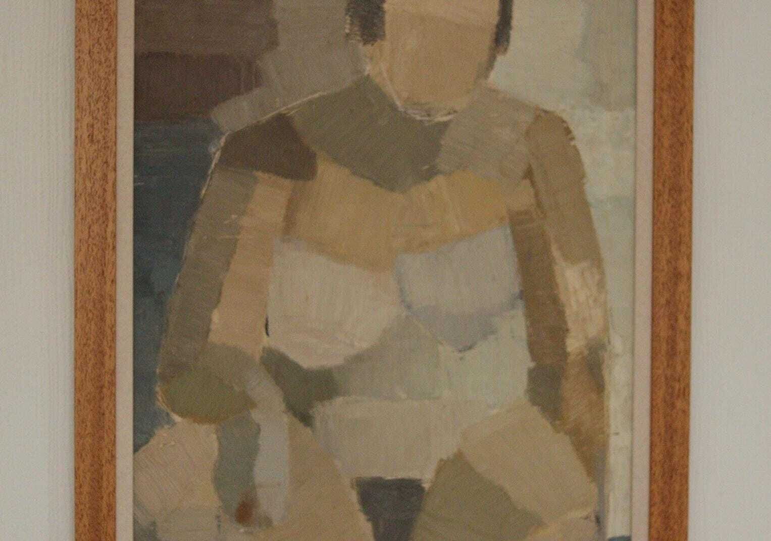 1275.0 Original Mid Century Swedish Oil On Panel – “Sitting Woman Cubist” By Hasse Hasselgren, 1961 – Vintage  & Framed  92 × 52 Cm (36.2" × 20.5") photo