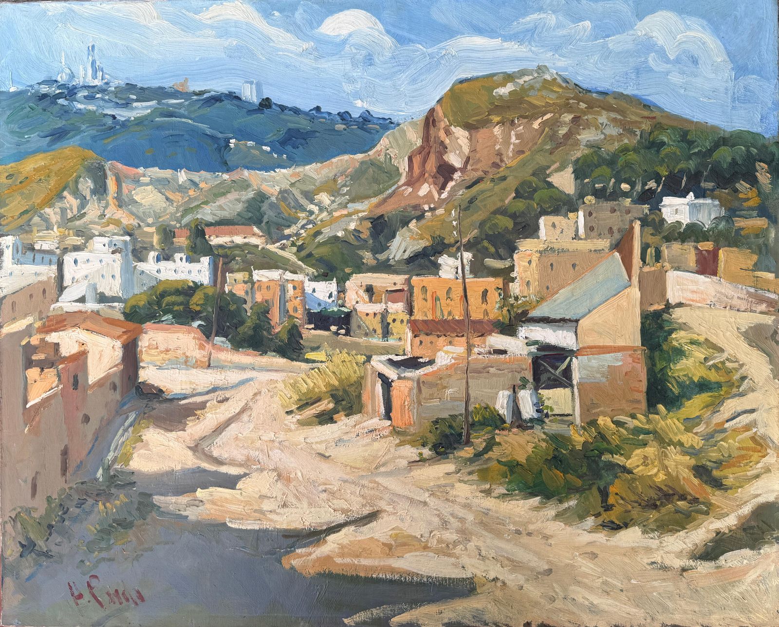 Agustín Pardo De Santayana González View Of A Neighborhood And Hills Oil On Canvas Spain