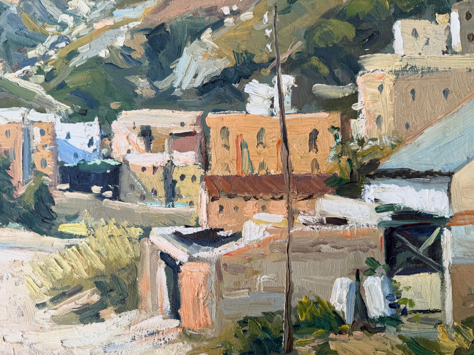 Agustín Pardo De Santayana González View Of A Neighborhood And Hills Oil On Canvas Spain photo for sale