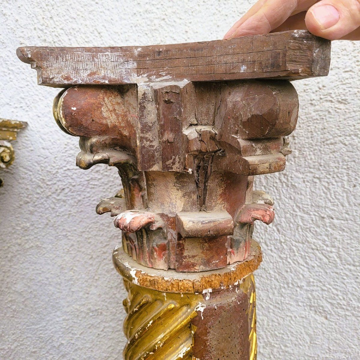 photo for sale Pair Of Gilded And Carved Wooden Columns, 17th Century