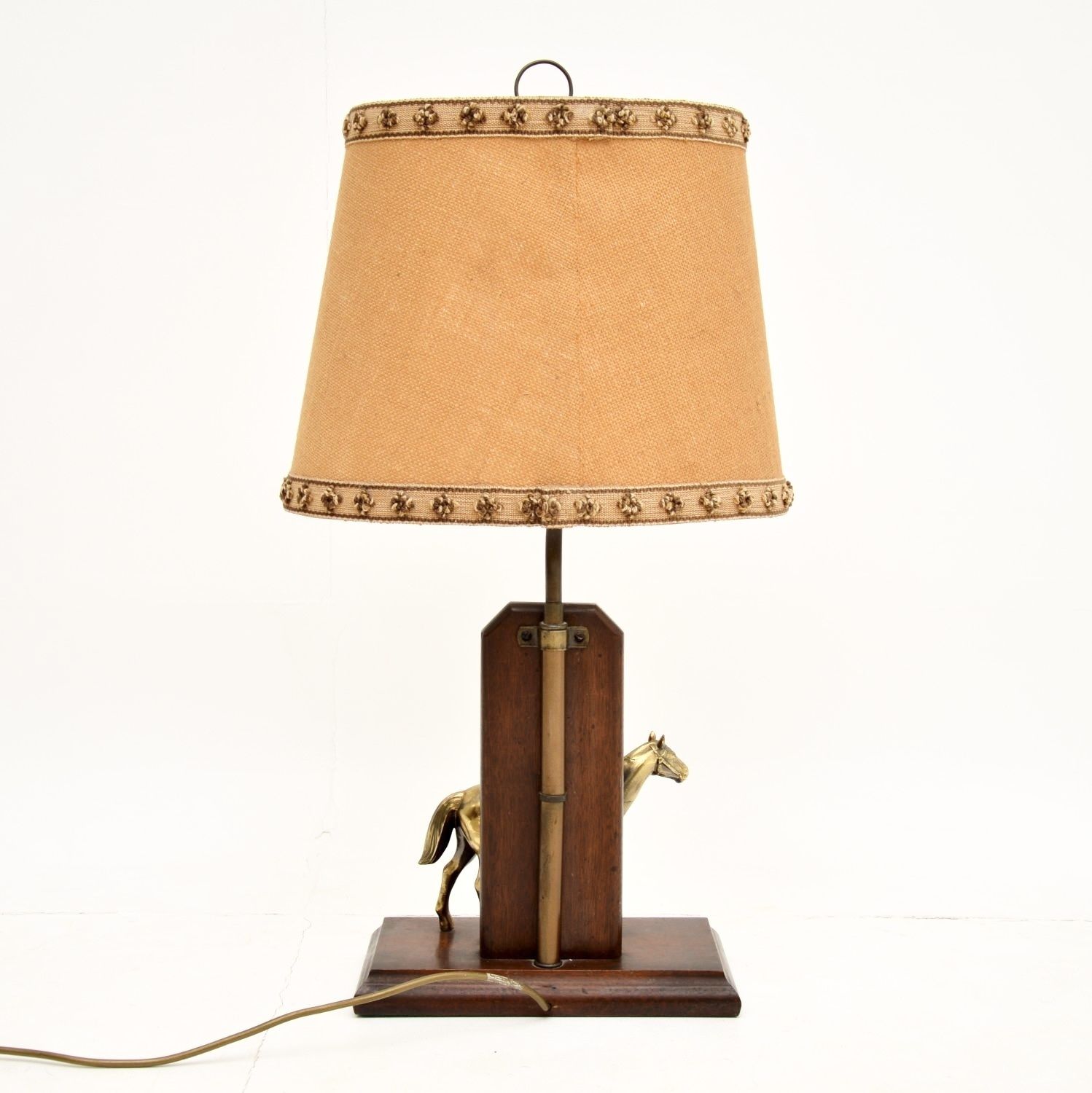 Antique Brass And Oak Equestrian Table Lamp photo vinterior