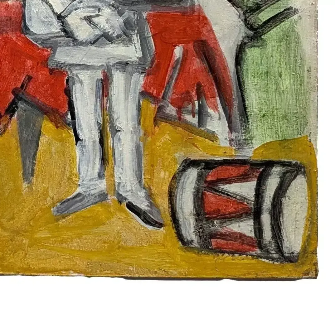 Oil On Cardboard, Harlequin And Two Young Girls, 20th Century, Rudolf Kundera, Czech School photo for sale