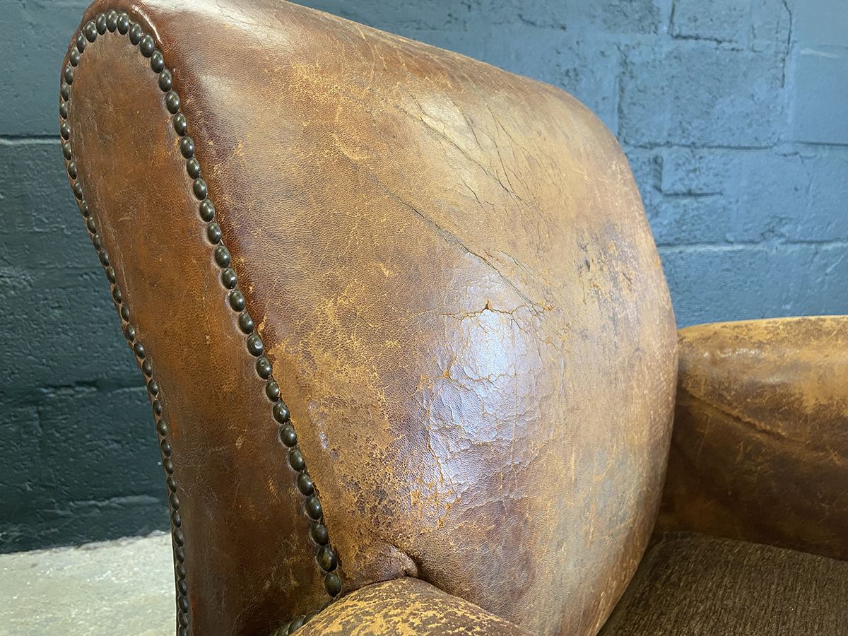 Pair Of Original French Art Deco Leather Club Chairs photo buy