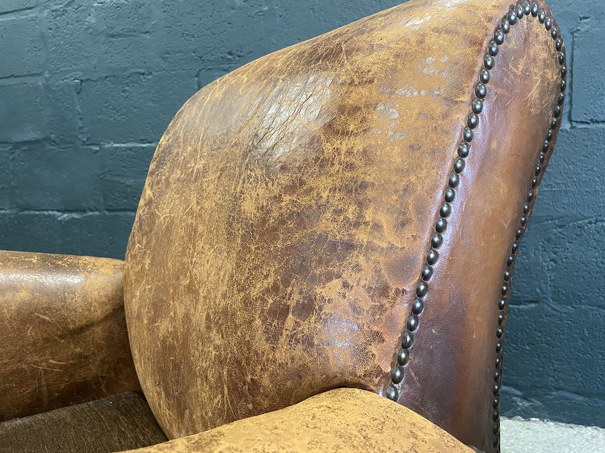 Pair Of Original French Art Deco Leather Club Chairs photo vintage