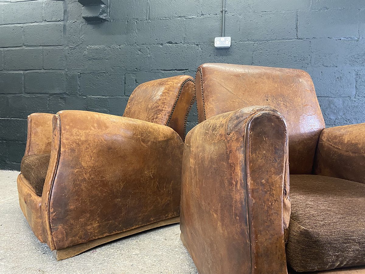 Pair Of Original French Art Deco Leather Club Chairs photo vinterior