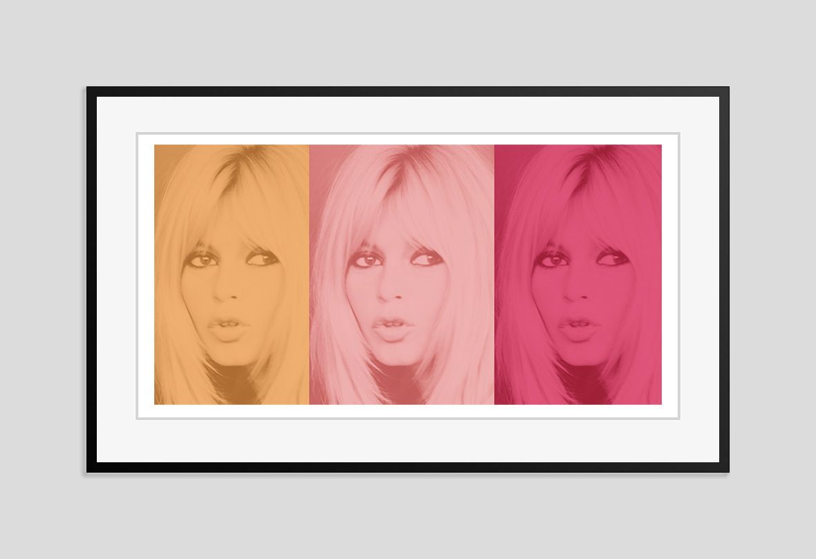 Batik 'Pink Bardot Triptych' Signed Limited Edition Print Framed In Black photo furniture