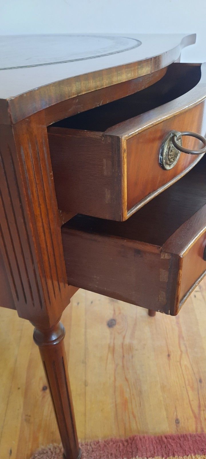 Vintage Bevan Funnel Reprodux Two Drawer Side Table Bedside Green Leather Inlay photo 295.0