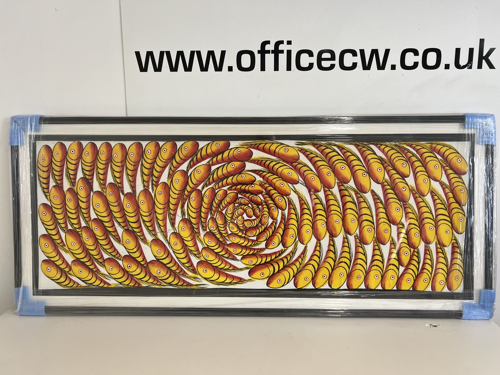 Unique Original East African Art Oil On Canvas "Swirling Fish" Local Artist (Framed)
