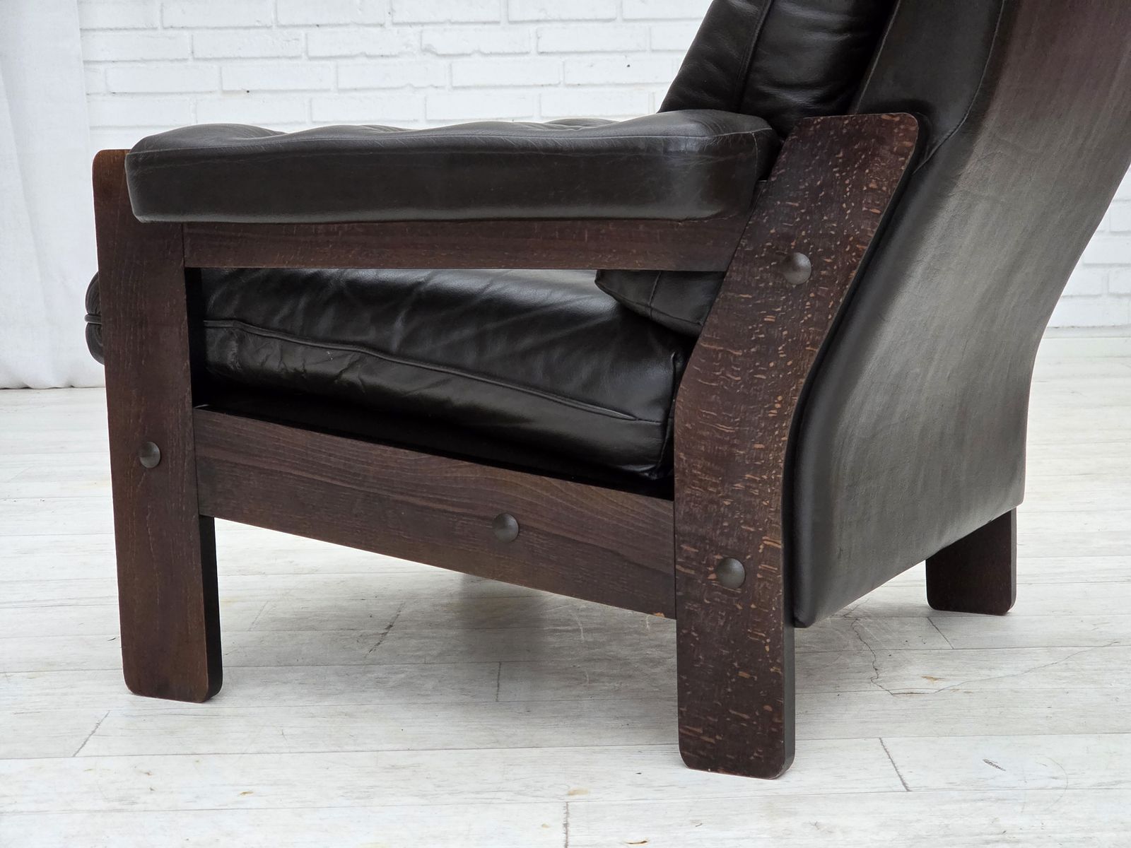 1970s, Danish Armchair, Brown Furniture Leather, Oak Wood. photo 1190.0