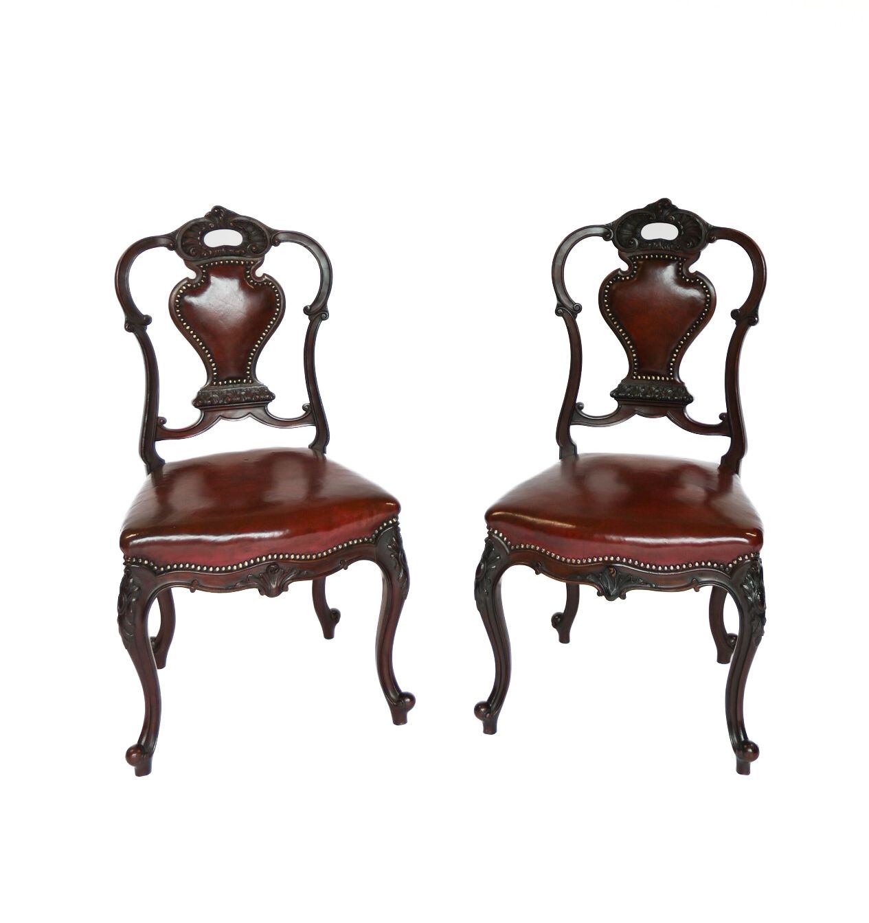 Pair Victorian Rosewood & Carved Side Chairs