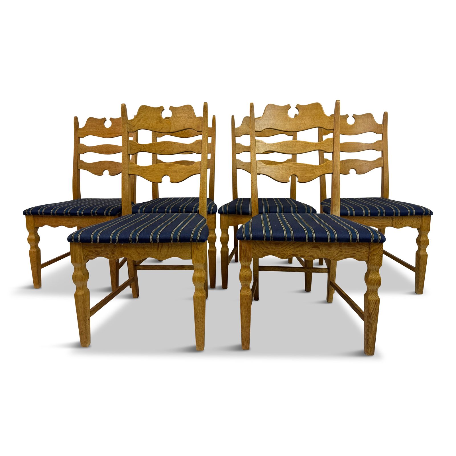 Set Of Six “Razorblade” Dining Chairs By Henning Kjaernulf, Oak, 1960s