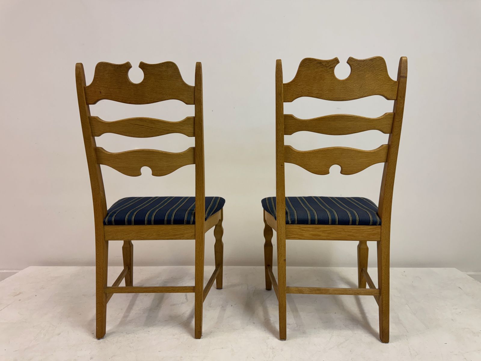 photo for sale Set Of Six “Razorblade” Dining Chairs By Henning Kjaernulf, Oak, 1960s
